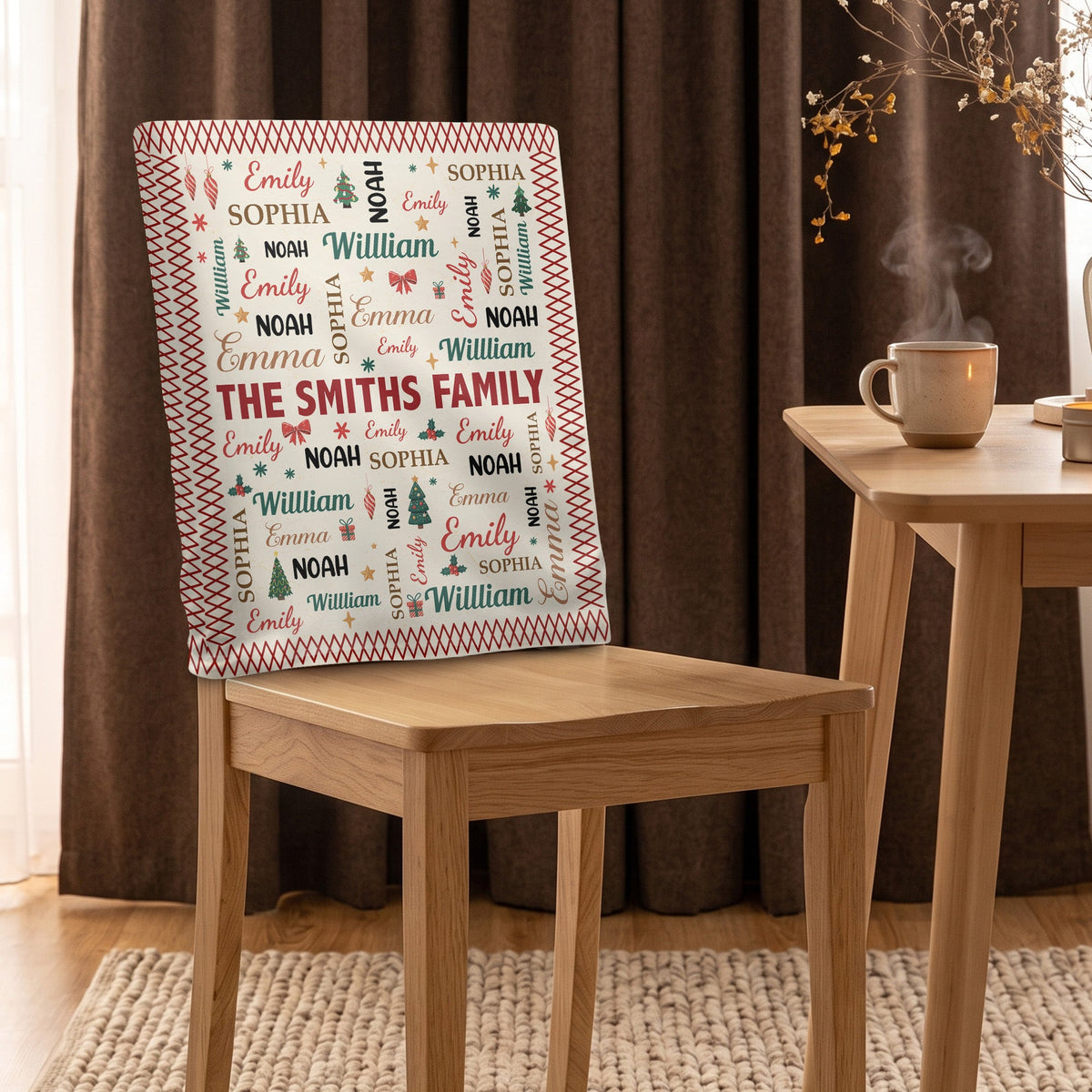 Family Name Word Christmas Theme - Personalized Chair Back Cover