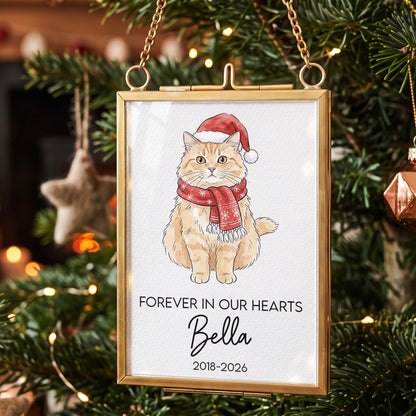 Pet Loss Christmas Frame Forever Loved Pet Portrait Watercolor Art - Personalized Ornament