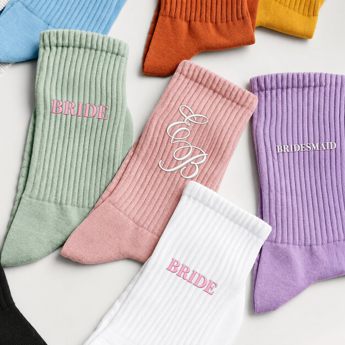 Custom Initial Bridesmaid Bride Gifts For Her Wedding Gifts - Personalized Embroidered Socks