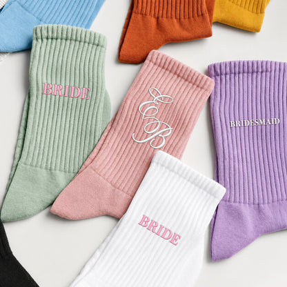 Custom Initial Bridesmaid Bride Gifts For Her Wedding Gifts - Personalized Embroidered Socks