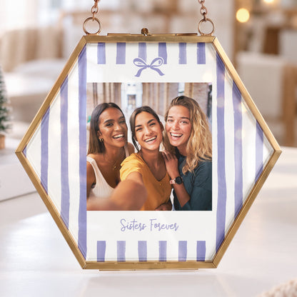Friendship Thank You Gift - Custom Photo & Message - Stripe With Bow Frame - Personalized Ornament
