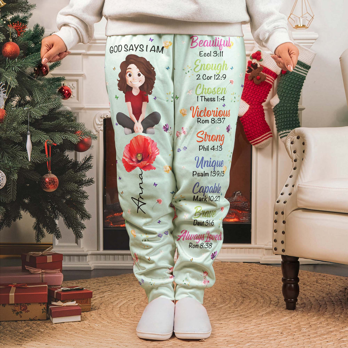 Kid Birth Flower God Says I Am - Personalized Sweatpants