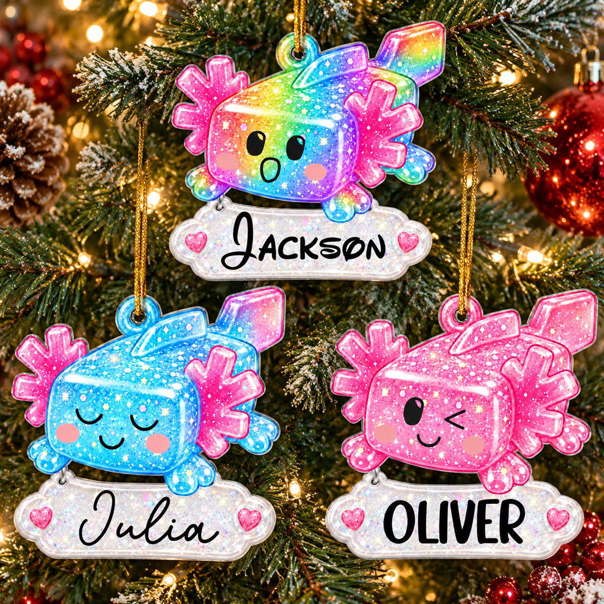 2D Printed Custom Axolotl & Name For Kids 2026 Trendy - Personalized Ornament