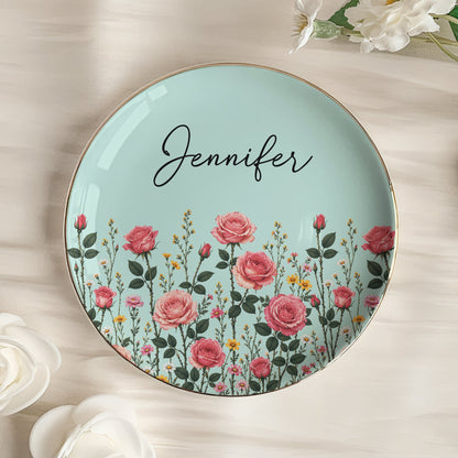 Custom Birth Flower & Name For Her, Gift For Friends, Coworkers, Daughters, Sisters - Personalized Jewelry Dish