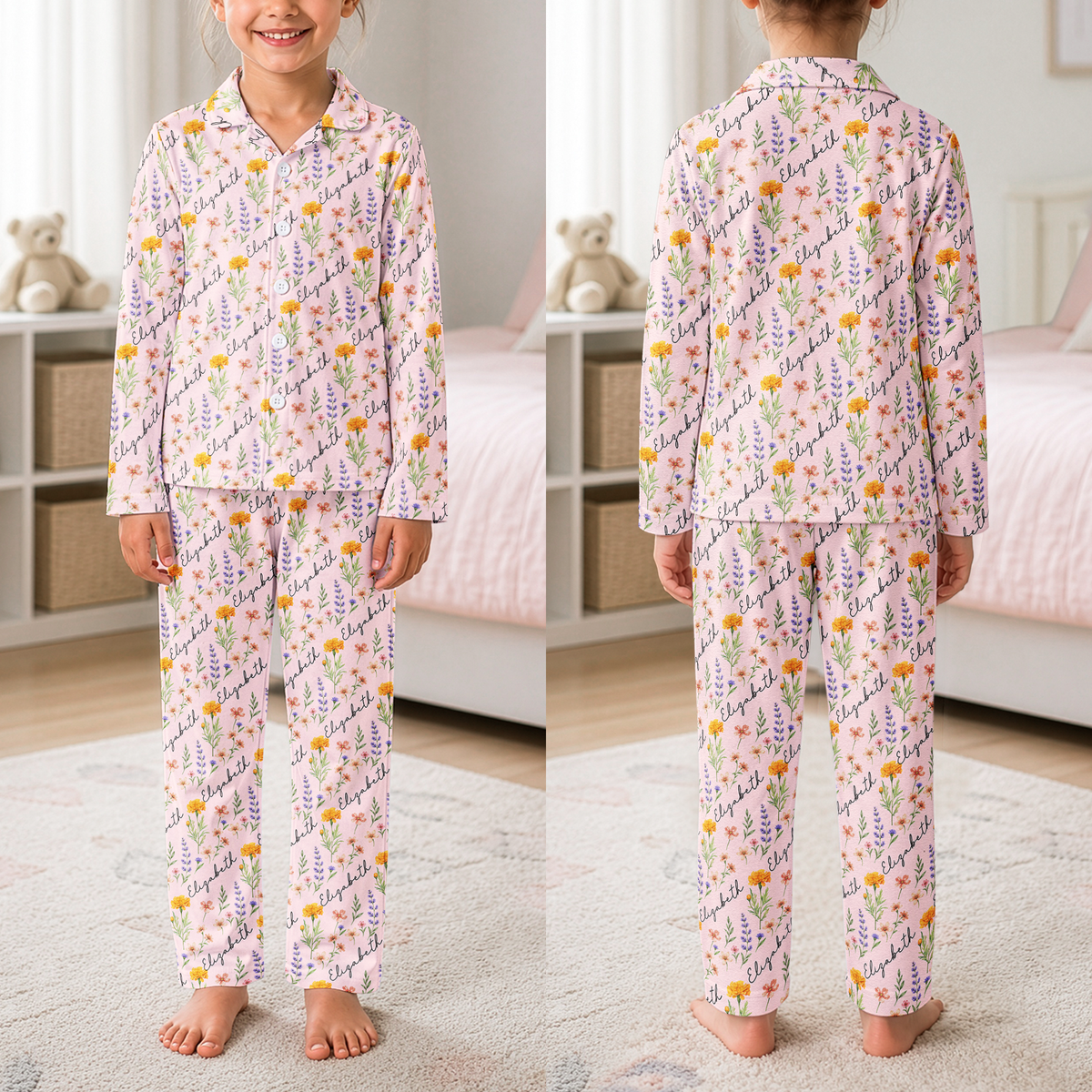 Custom Name & Birth Flower Gifts For Her, Friends, Sisters, Daughters, Kids, Grandkids - Personalized Pajamas