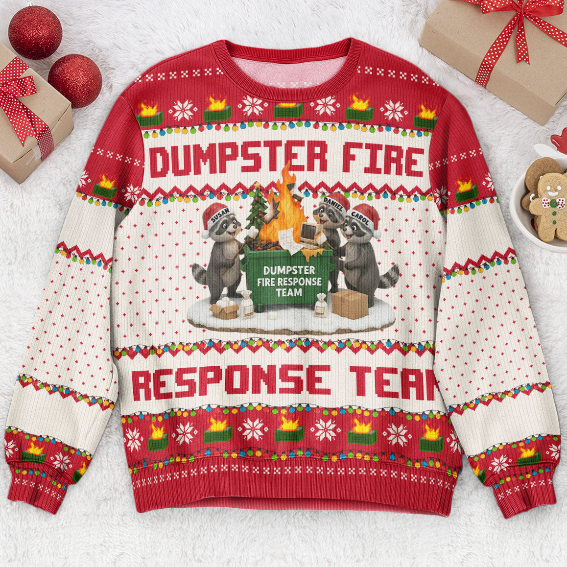 Dumpster On Fire Response Team - For Funny Ugly Sweater Party - Personalized Sweater
