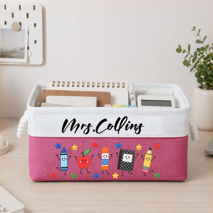 Teacher Life Faux Patchwork School Supplies - Personalized Storage Basket