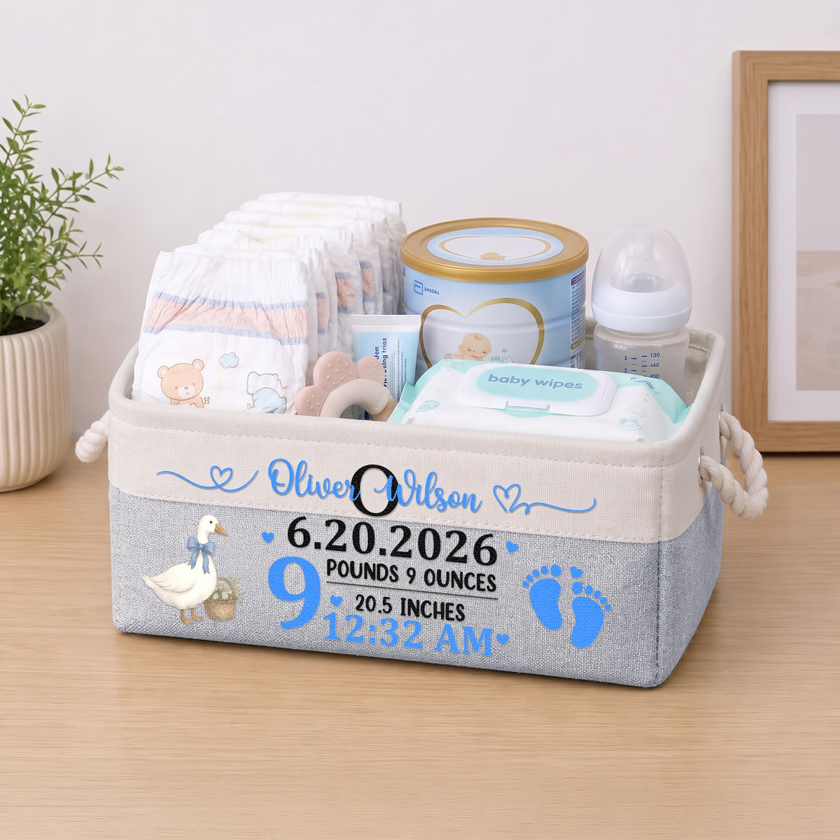 Custom Baby Announcement Nursery Storage Baby Shower, Baptism Gifts - Personalized Storage Basket