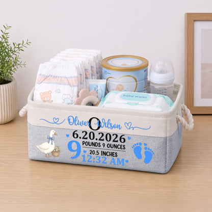 Custom Baby Announcement Nursery Storage Baby Shower, Baptism Gifts - Personalized Storage Basket
