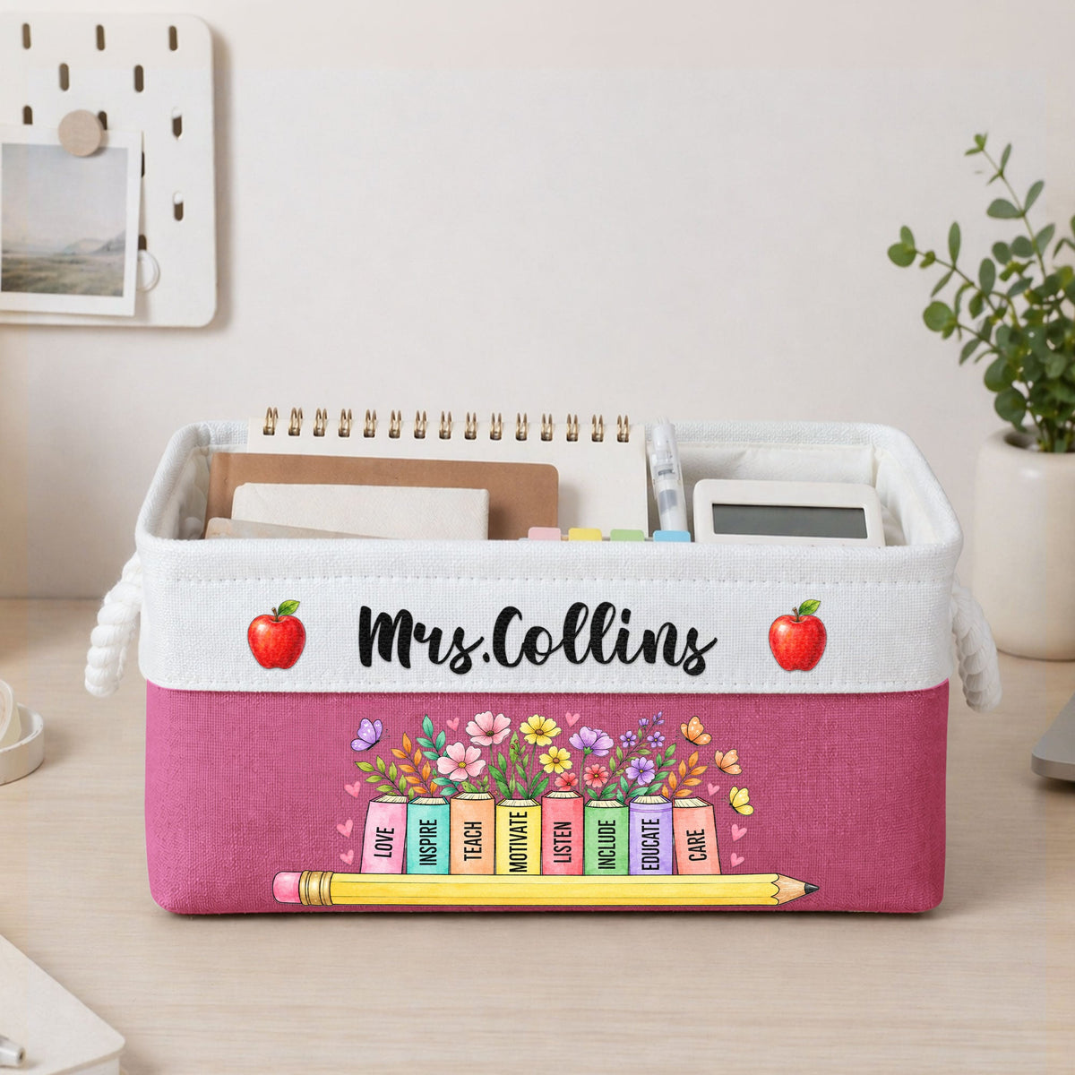 Teacher Wildflower Book Design - Personalized Storage Basket