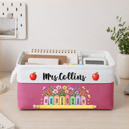 Teacher Wildflower Book Design - Personalized Storage Basket