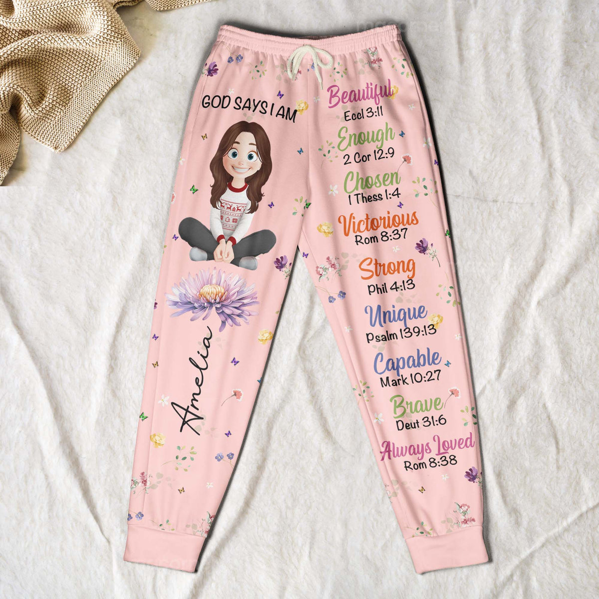 Kid Birth Flower God Says I Am - Personalized Sweatpants
