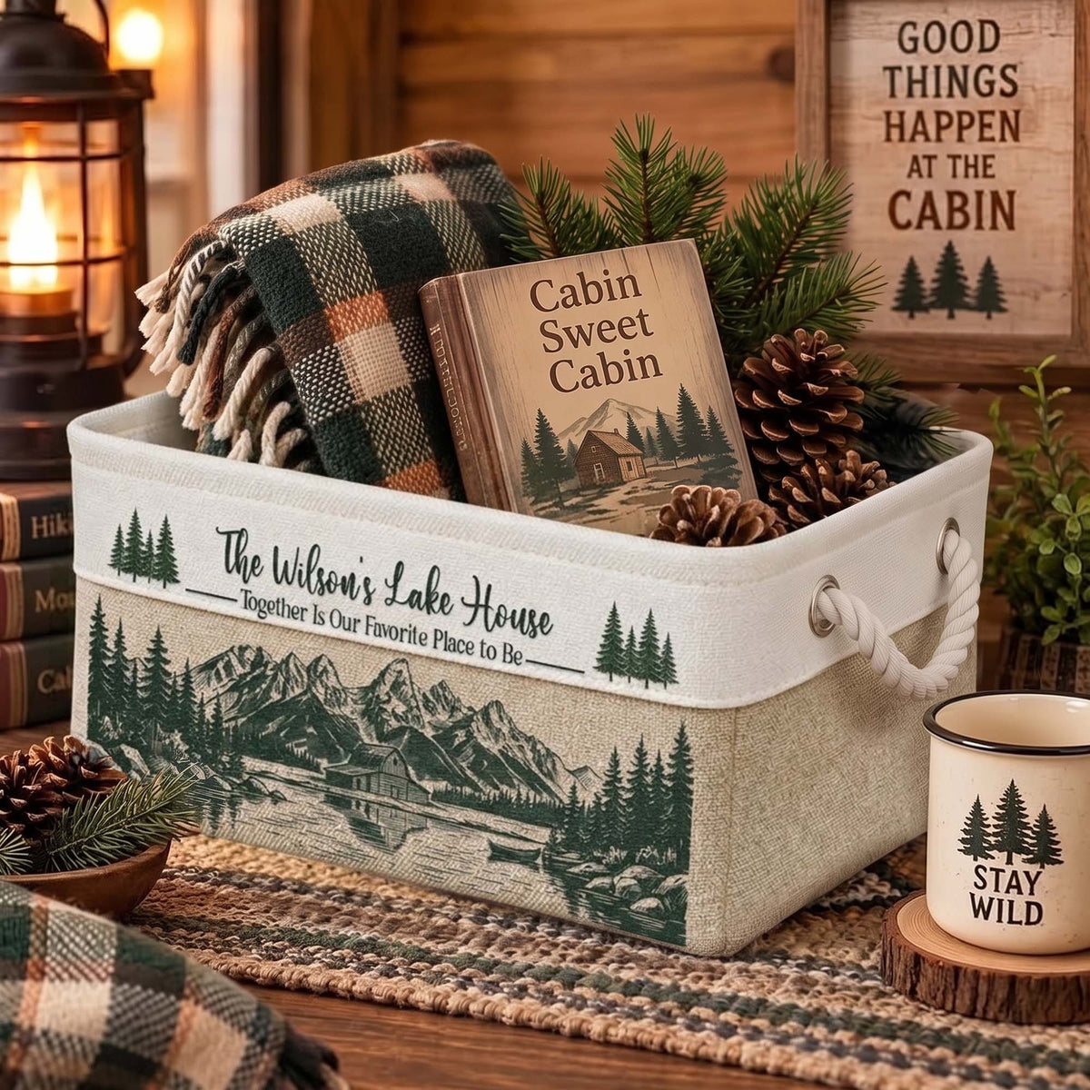 Family Outing Cabin Lakehouse Campfire Fire Pit Basket For Camping - Personalized Storage Basket