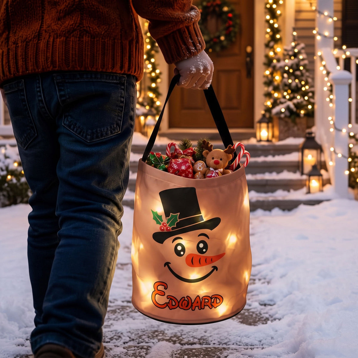 Custom Kid Snowman Faces Christmas Gifts For Kid, Sons, Daughters, Grandkids - Personalized Basket