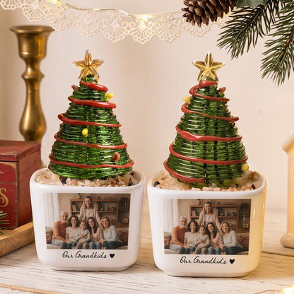Custom Photo Moments With Family, Friends, Grandparents - Glass Christmas Tree - Personalized Plant Pot