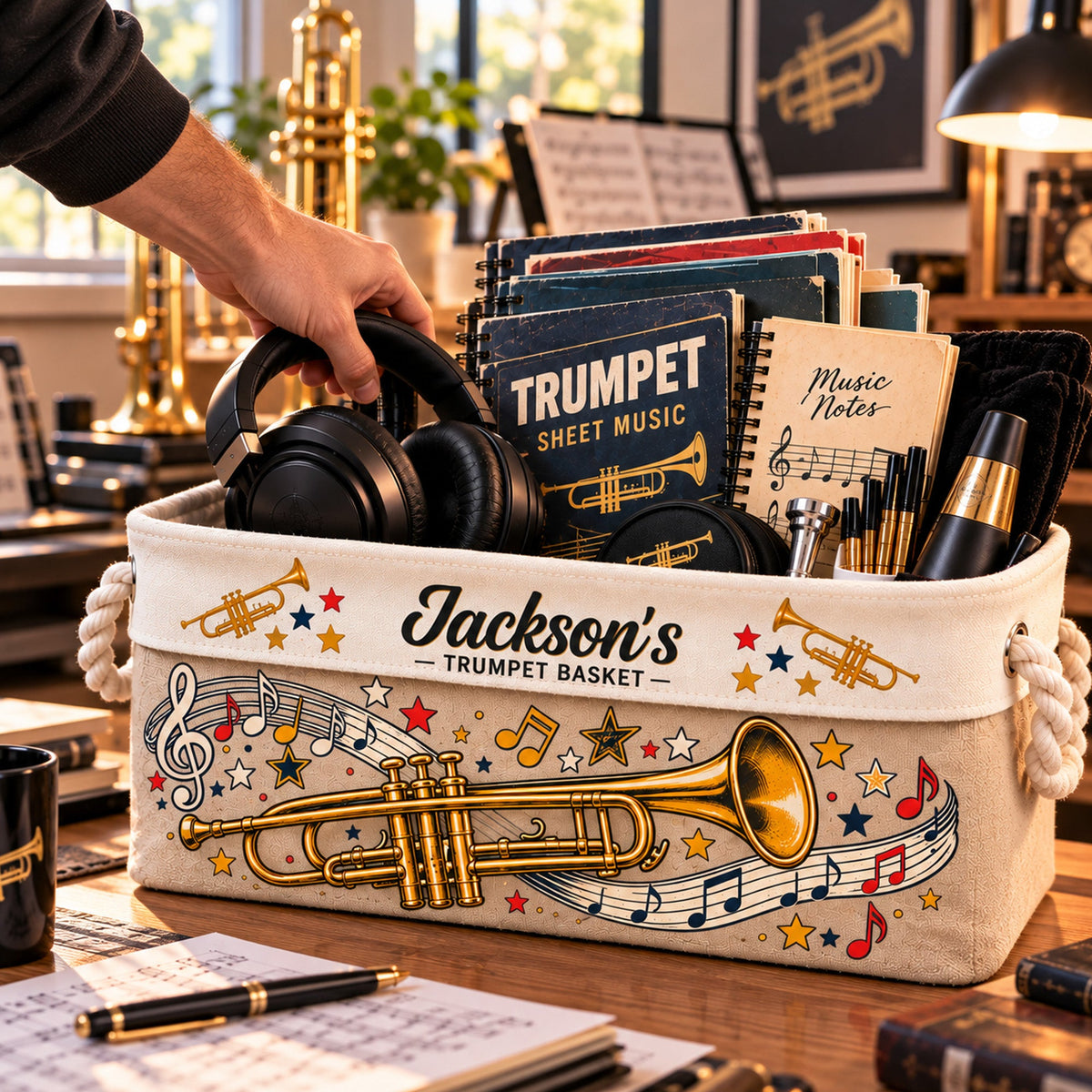 Trumpet Player Gift For Musician Band Student, Teacher - Personalized Storage Basket