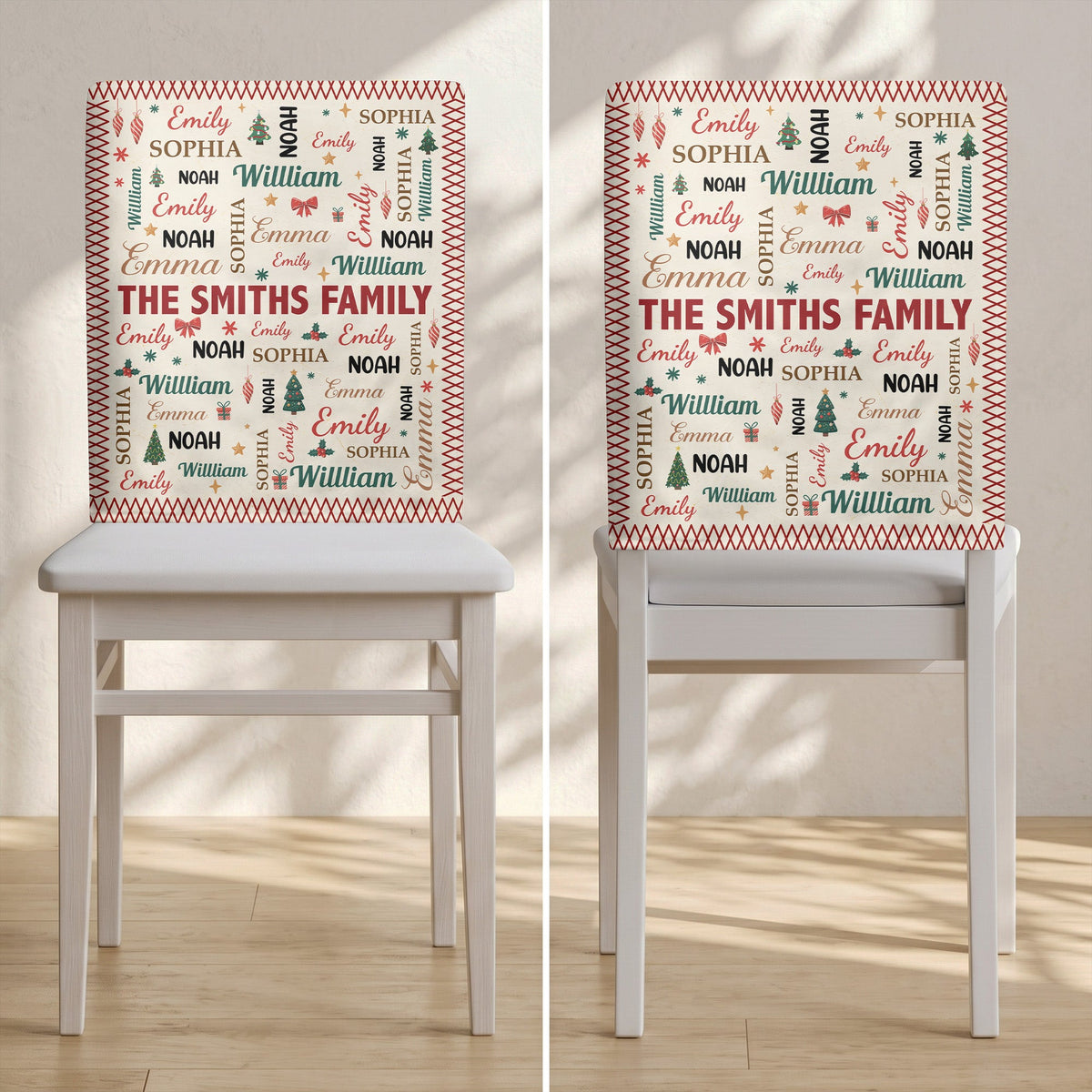 Family Name Word Christmas Theme - Personalized Chair Back Cover