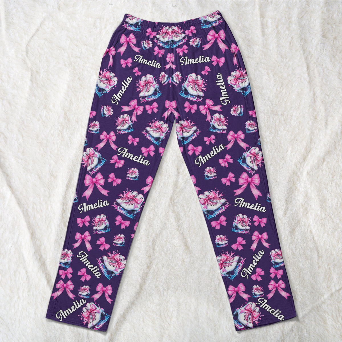 Coquette Bow Ice Skating Custom Name Gift Figure Skater, Ice Skater, Ice Skating Girl - Personalized Lounge Pants