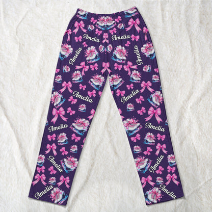 Coquette Bow Ice Skating Custom Name Gift Figure Skater, Ice Skater, Ice Skating Girl - Personalized Lounge Pants