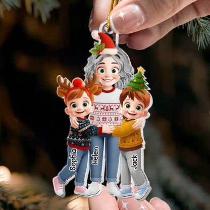 Grandma Hugging Christmas Vibe - Personalized Ornament