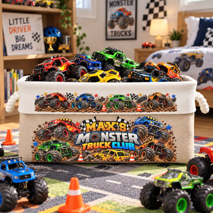 Custom Name Toddler Monster Truck Toy - Personalized Storage Basket