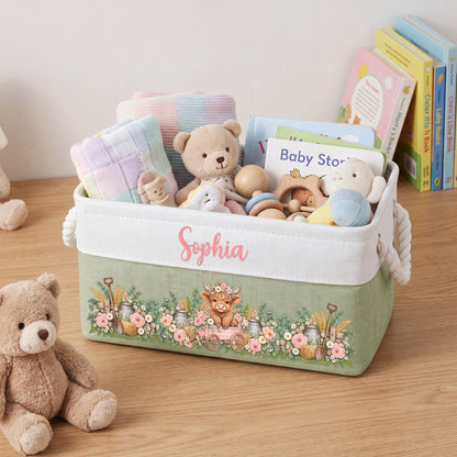 Highland Cow Farmhouse Nursery Decor - Personalized Storage Basket
