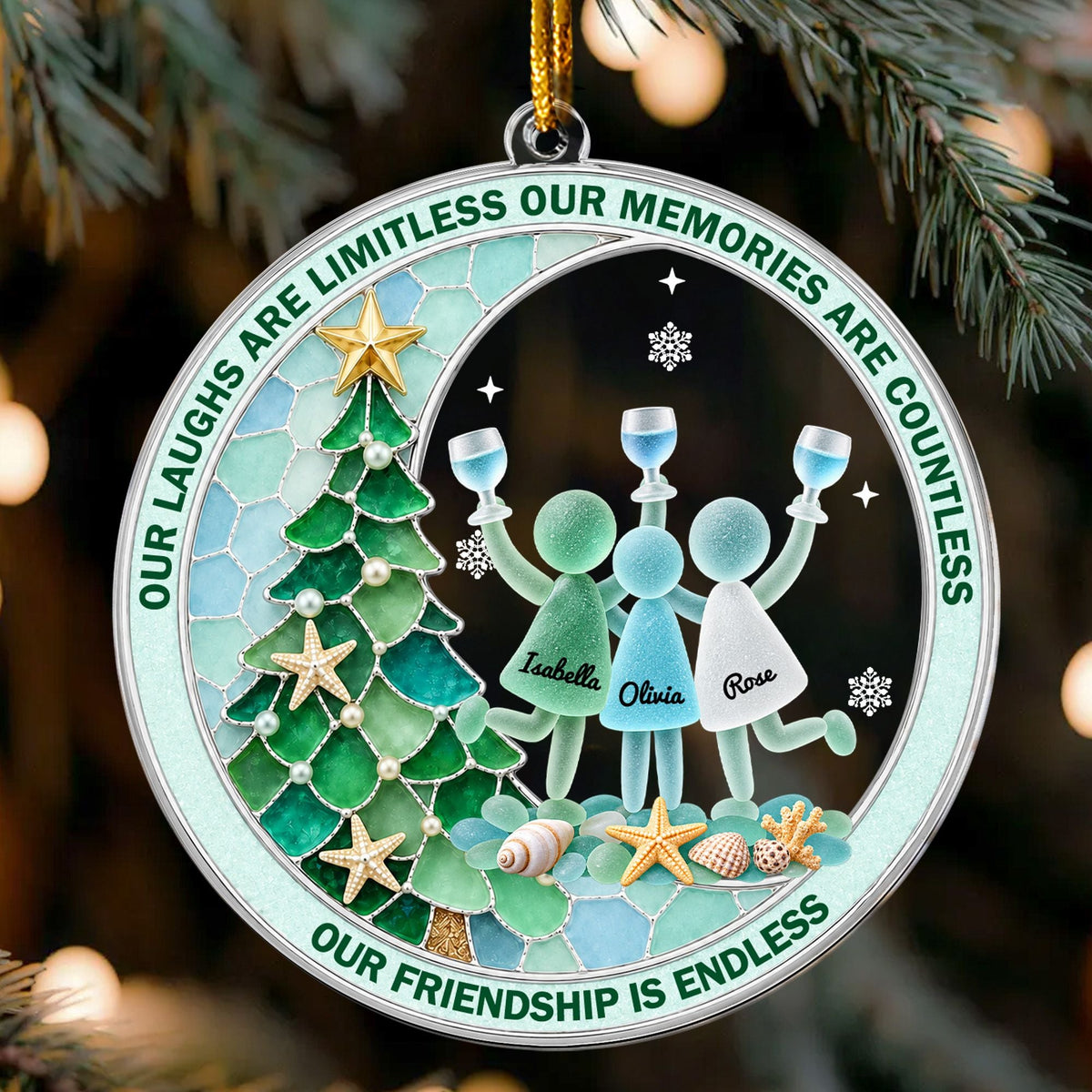 Best Friend Christmas Gift, Long Distance Friendship Sea Glass 3D Effect Ornament, Bestie Gift For Her, Friends Christmas Keepsake - Personalized Ornament