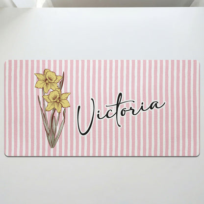 Custom Name & Birth Flower Gift For Her - Personalized Desk Mat