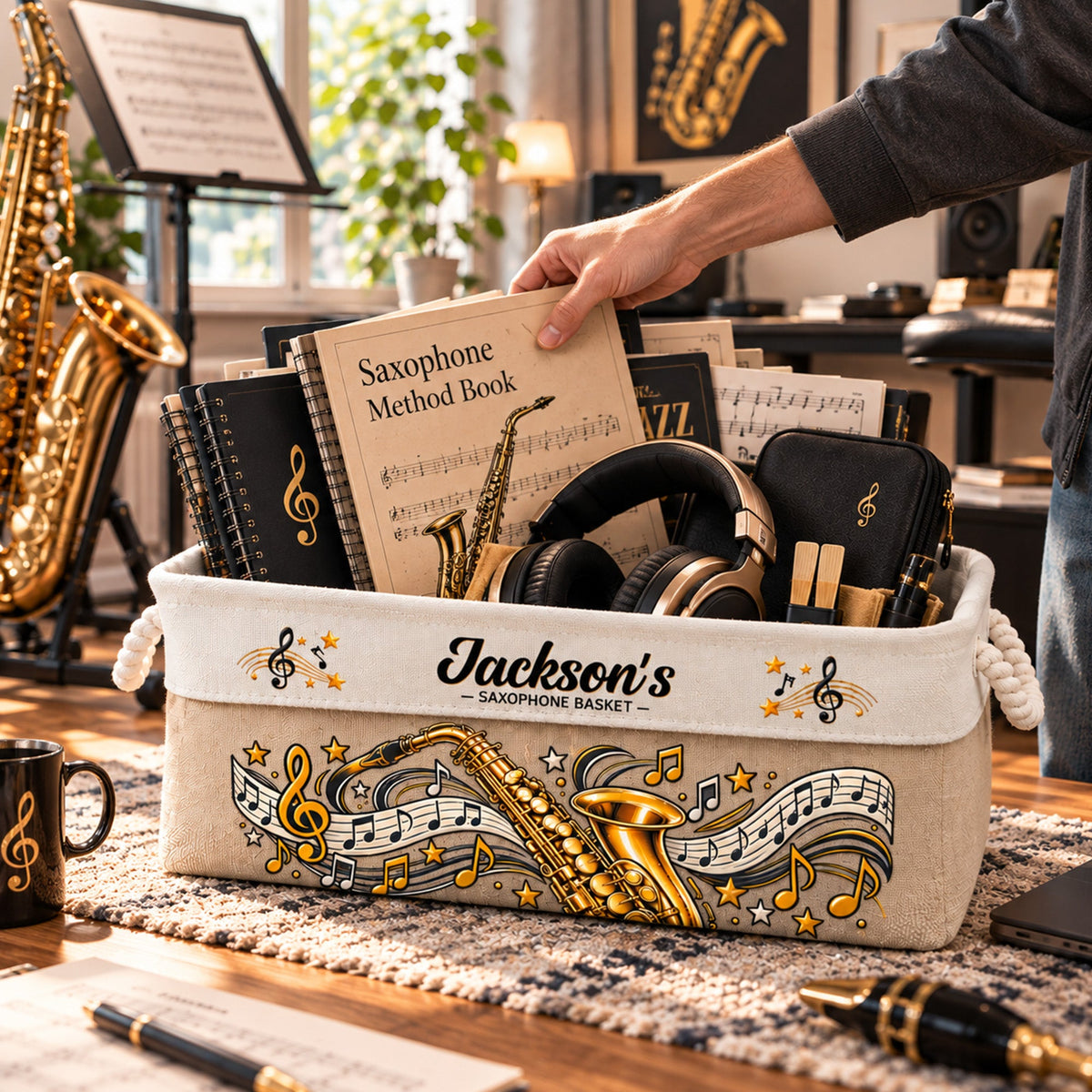Saxophone Musician Gift Sax Player For Band Student, Music Teacher, Saxophone Player - Personalized Storage Basket