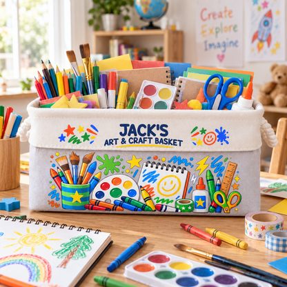 Art Supply Basket For Painting Lover Kids, Grandkids - Boy Version - Personalized Storage Basket