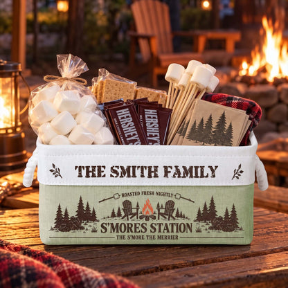 Family S’Mores Campfire Fire Pit Basket For Camping - Personalized Storage Basket