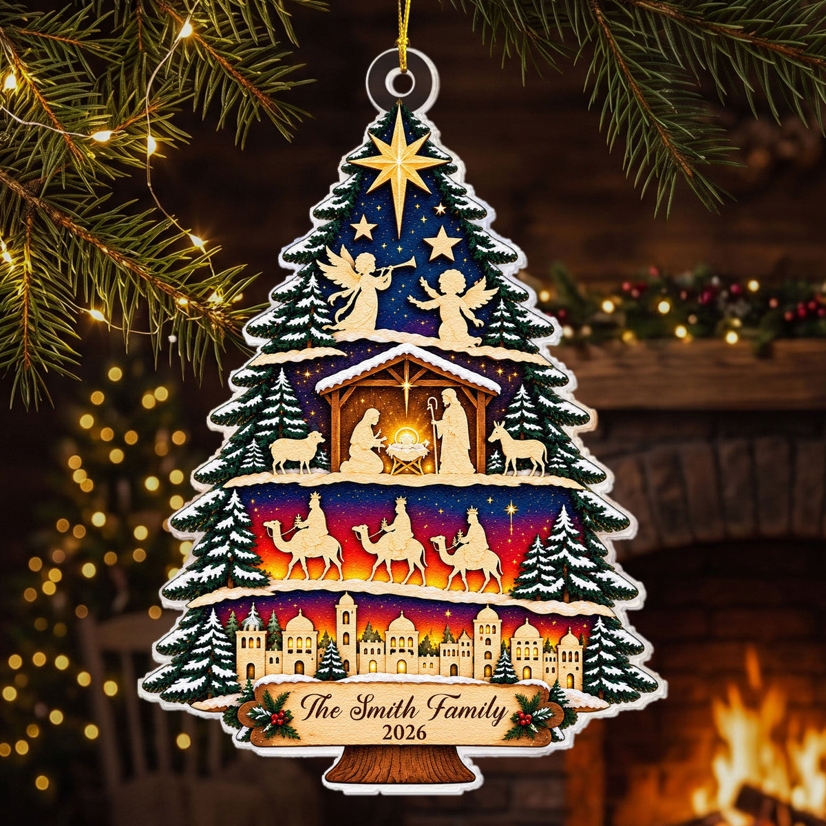 Nativity Scene, Christmas Nativity Tree - Personalized Ornament