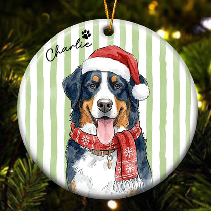 Custom Pet Christmas Watercolor Striped Pattern - Personalized Ornament