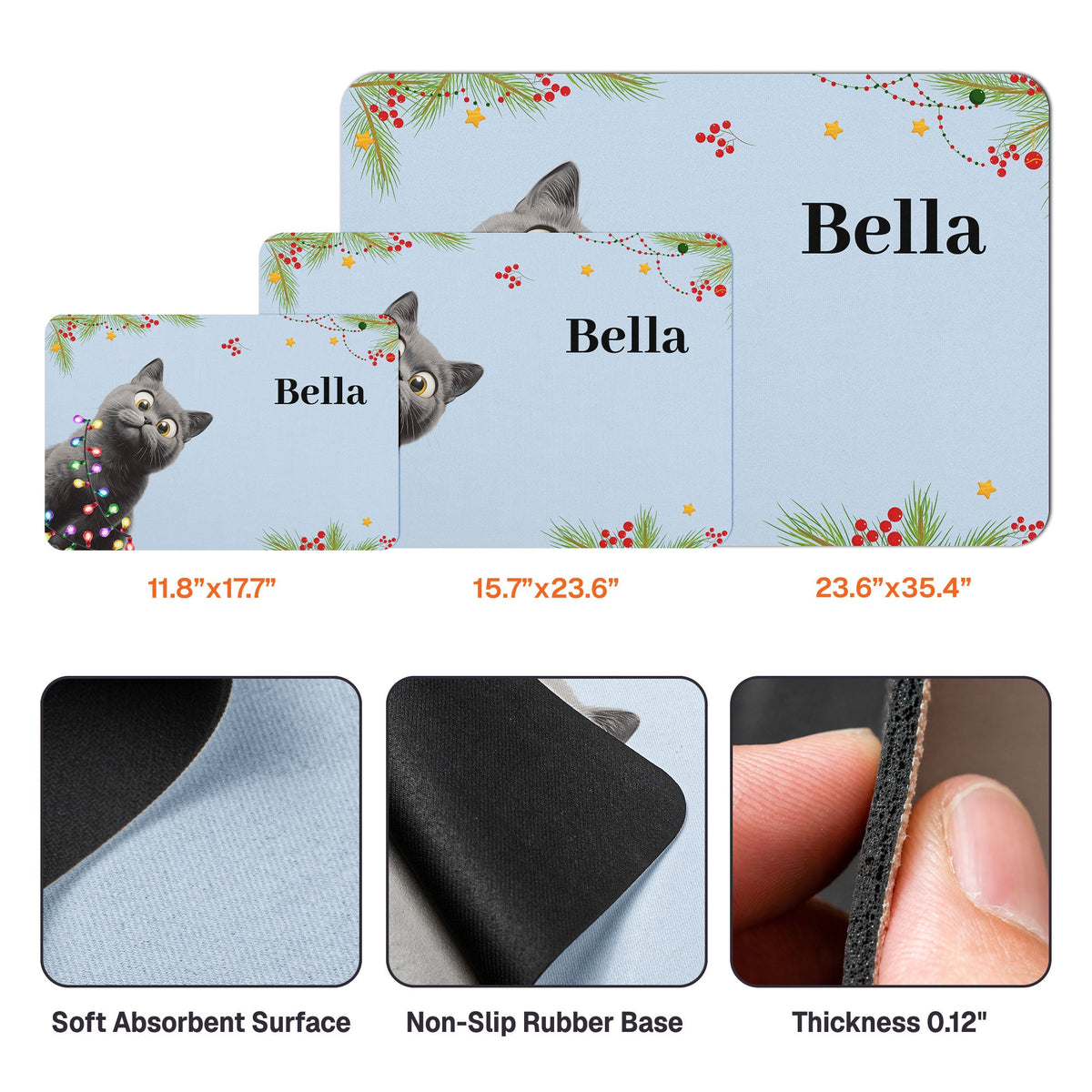 Custom Christmas Dog Cat Food Bowl Mat, Holiday Pet Placemat, Christmas Gift For Pet Lovers - Personalized Pet Feeding Mat