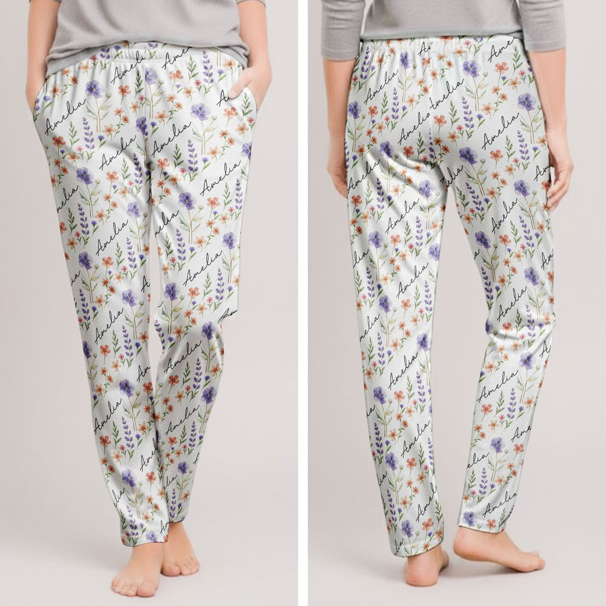 Custom Name & Birth Flower Gifts For Her, Friends, Sisters, Daughters - Personalized Lounge Pants