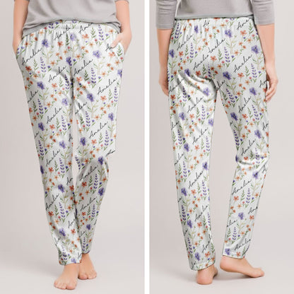 Custom Name & Birth Flower Gifts For Her, Friends, Sisters, Daughters - Personalized Lounge Pants