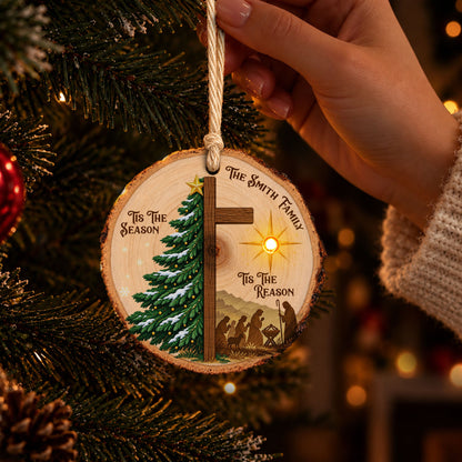 Tis The Season Tis The Reason - Nativity Scene Christian Light Up - Personalized Ornament