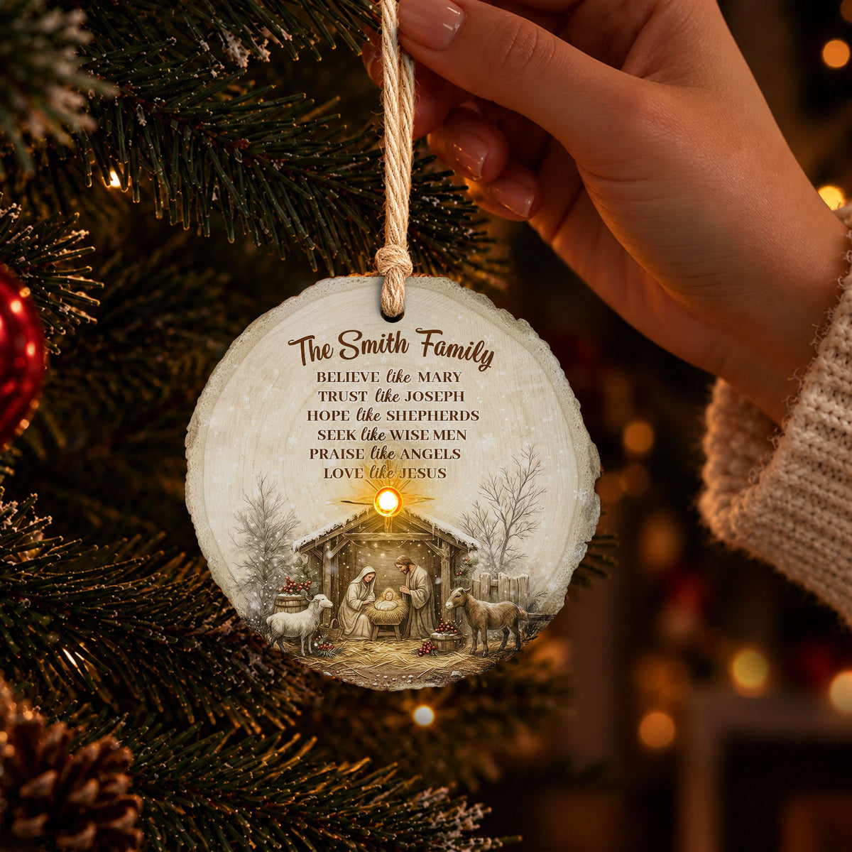 Nativity Ornament Light Up Ornament Christian Gift Religious Keepsake - Personalized Ornament