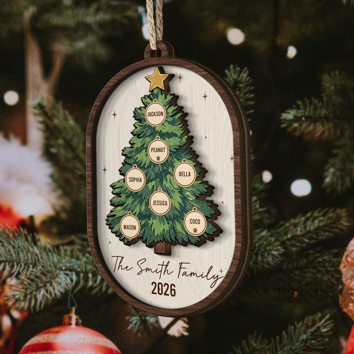 Custom Name Christmas Tree 2 Layers Christmas Gifts For Family - Personalized Ornament