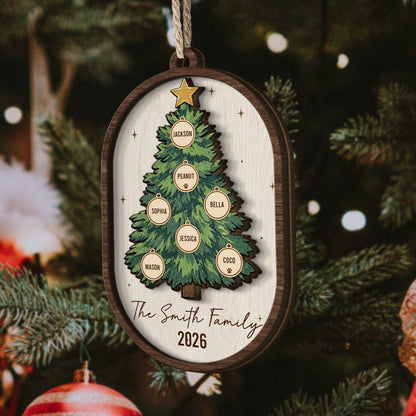 Custom Name Christmas Tree 2 Layers Christmas Gifts For Family - Personalized Ornament