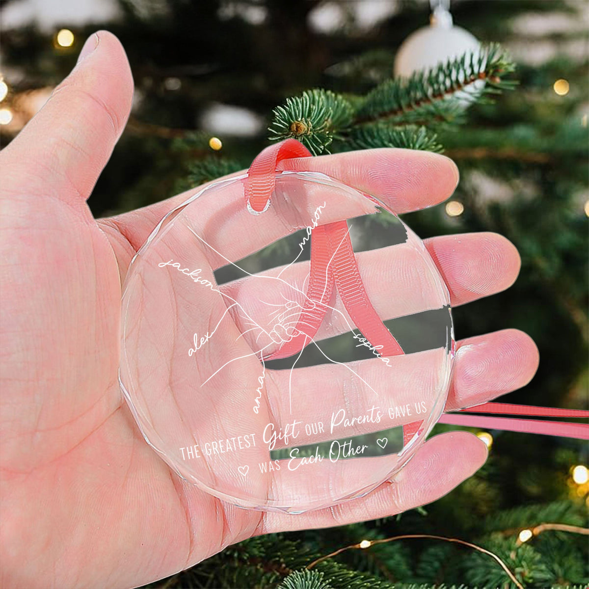 Hands Line Art Custom Name Gift For Sibling - Personalized Ornament