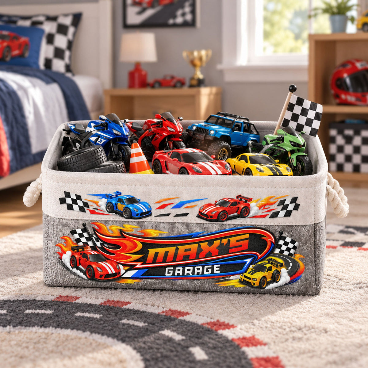 Custom Name Toys Cars Storage For Son, Vehicles Storage, Boys Birthday Gift - Personalized Storage Basket