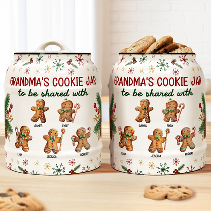 Grandma's Cookie Jar To Be Shared With Christmas Gift For Her, Grandma, Nana - Personalized Cookie Jar