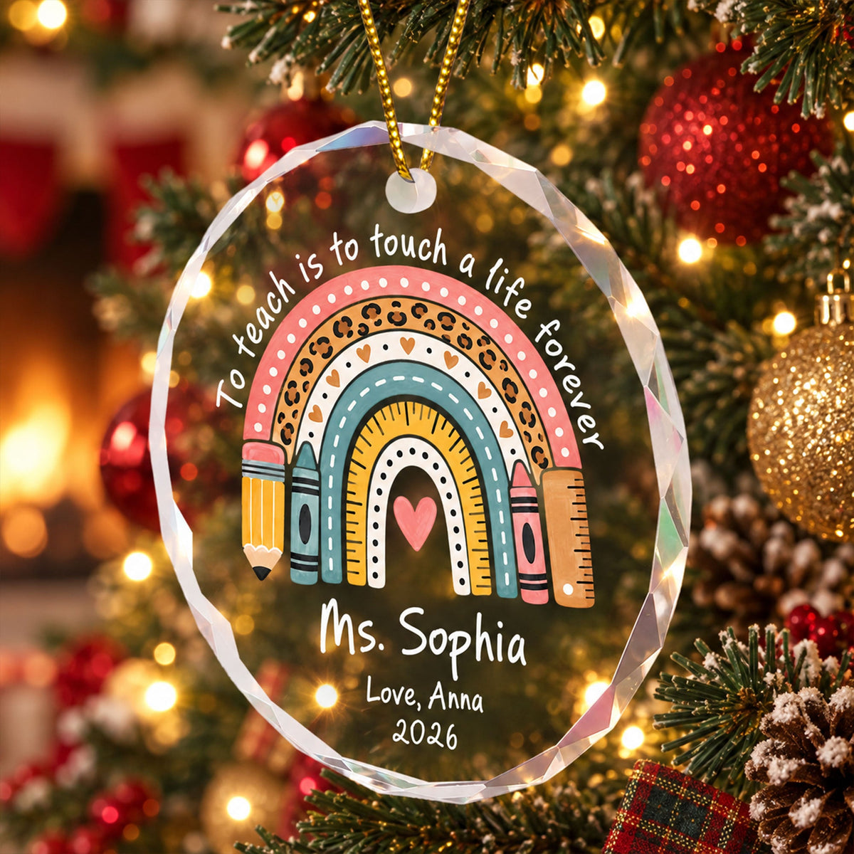 Rainbow Teacher Christmas Thank You Appreciation Gift - Personalized Ornament