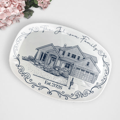 Custom New House Sketch Art New Home Gifts Christmas Gifts For Family, Couple - Personalized Platter