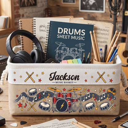 Custom Music Lovers Drums Gift For Drummers Boy, Girl, Daughter, Son - Personalized Storage Basket