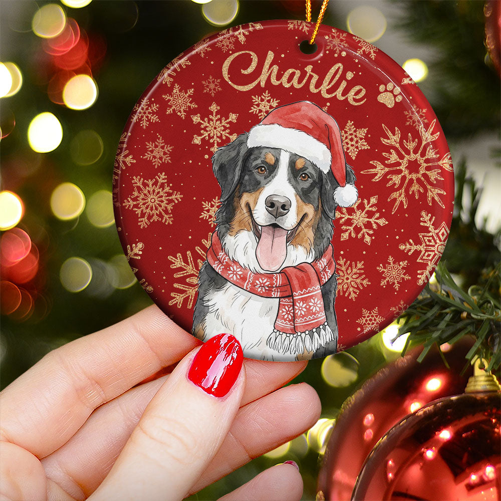 Custom Pet Portrait Watercolor Art Snowflake Christmas - Personalized Ornament