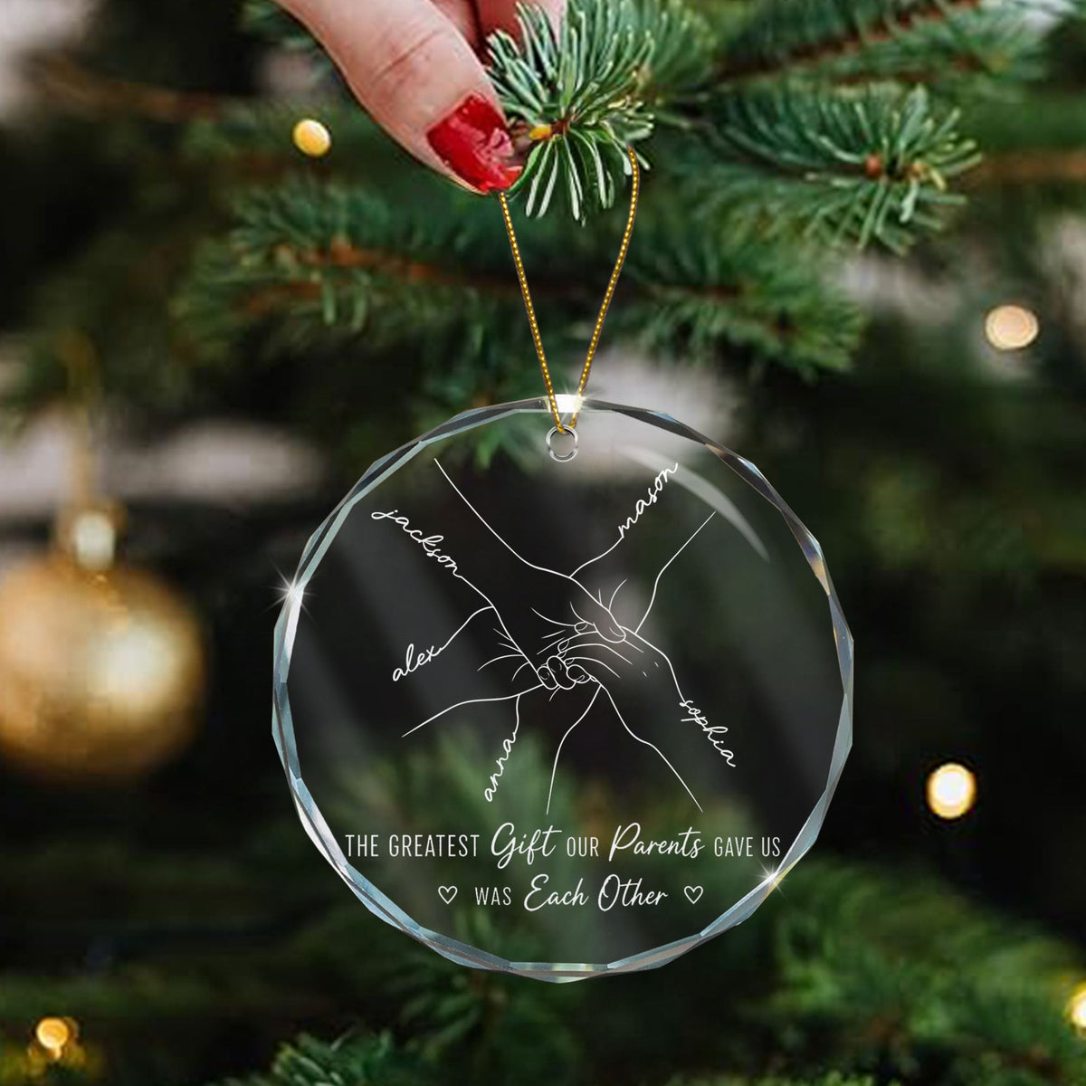 Hands Line Art Custom Name Gift For Sibling - Personalized Ornament