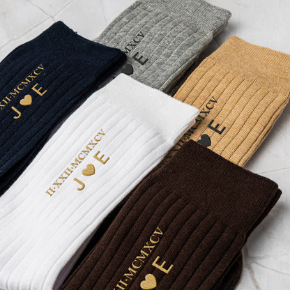Custom Roman Numeral Date For Groom, Husband, Anniversary Wedding Gifts - Personalized Embroidered Socks