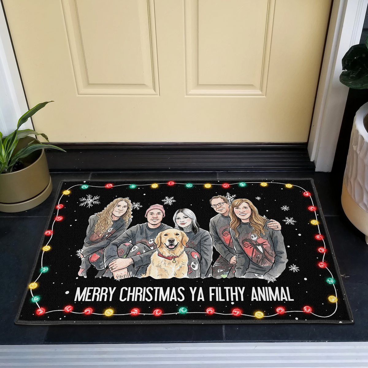 Merry Christmas Ya Filthy Animal Custom Family Photo - Personalized Doormat